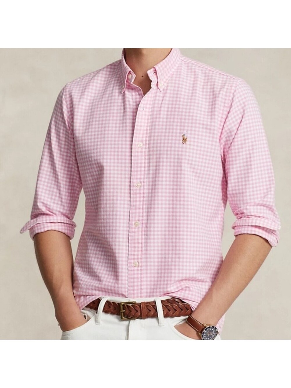 Ralph Lauren Gingham Shirt Mens Sz S Pink Wht Button Down Blue Pony Logo Preppy